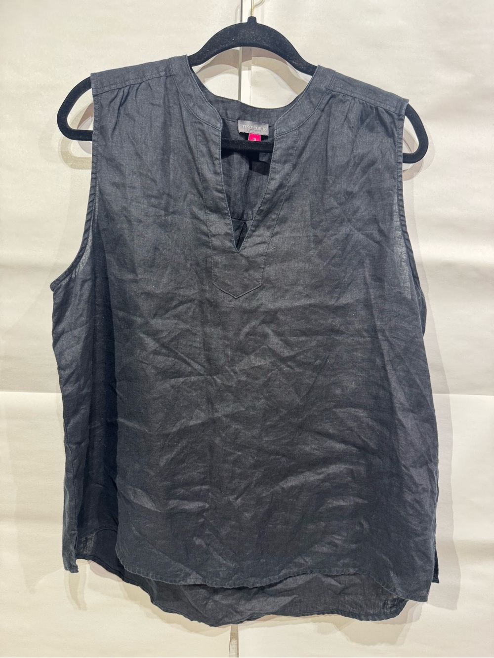 0203 Vince Camuto Black Sleeveless Split V-Neck Tank - Picture 3 of 5